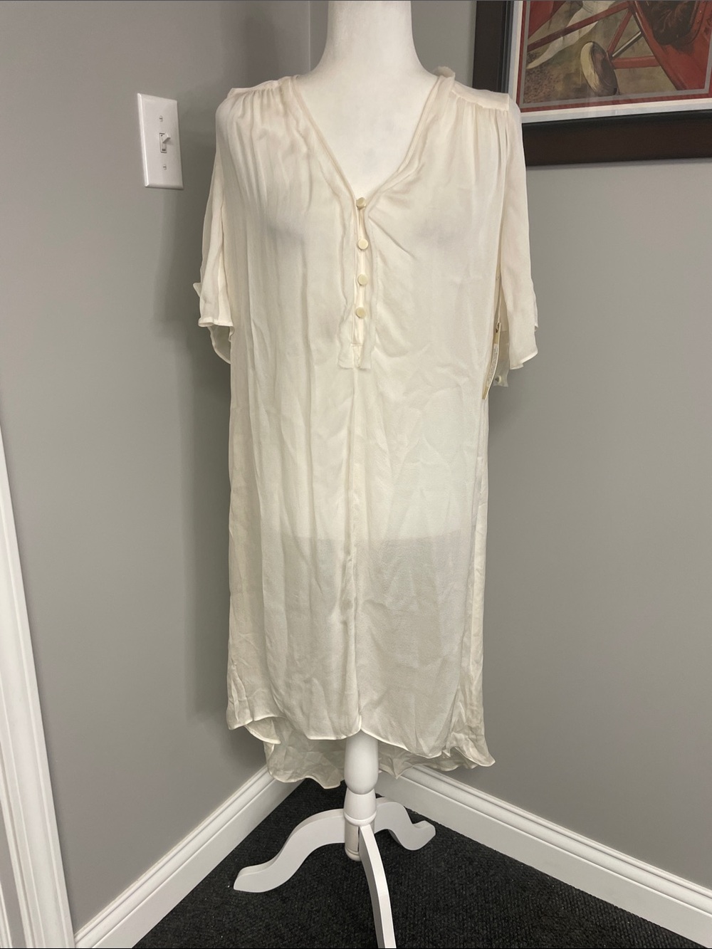 Graham and Spencer 100% silk off white cream sheer tunic top size Small NWT